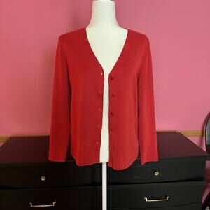Designers Originals Women's V-Neck Cardigan Red Button Up Sweater Size M